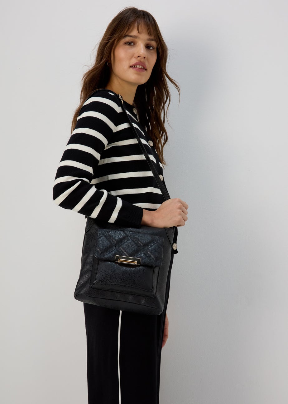 Black PU Tumbled Messenger Bag