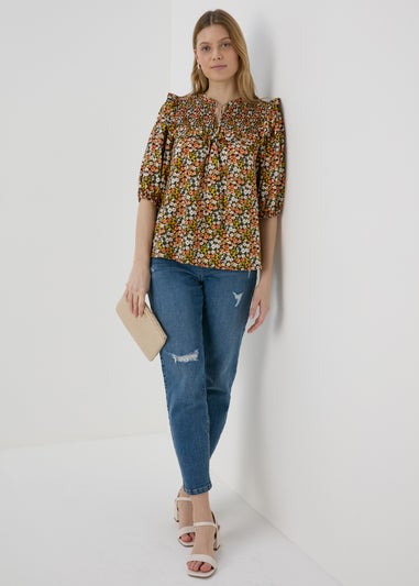 Orange Sheered Print Blouse