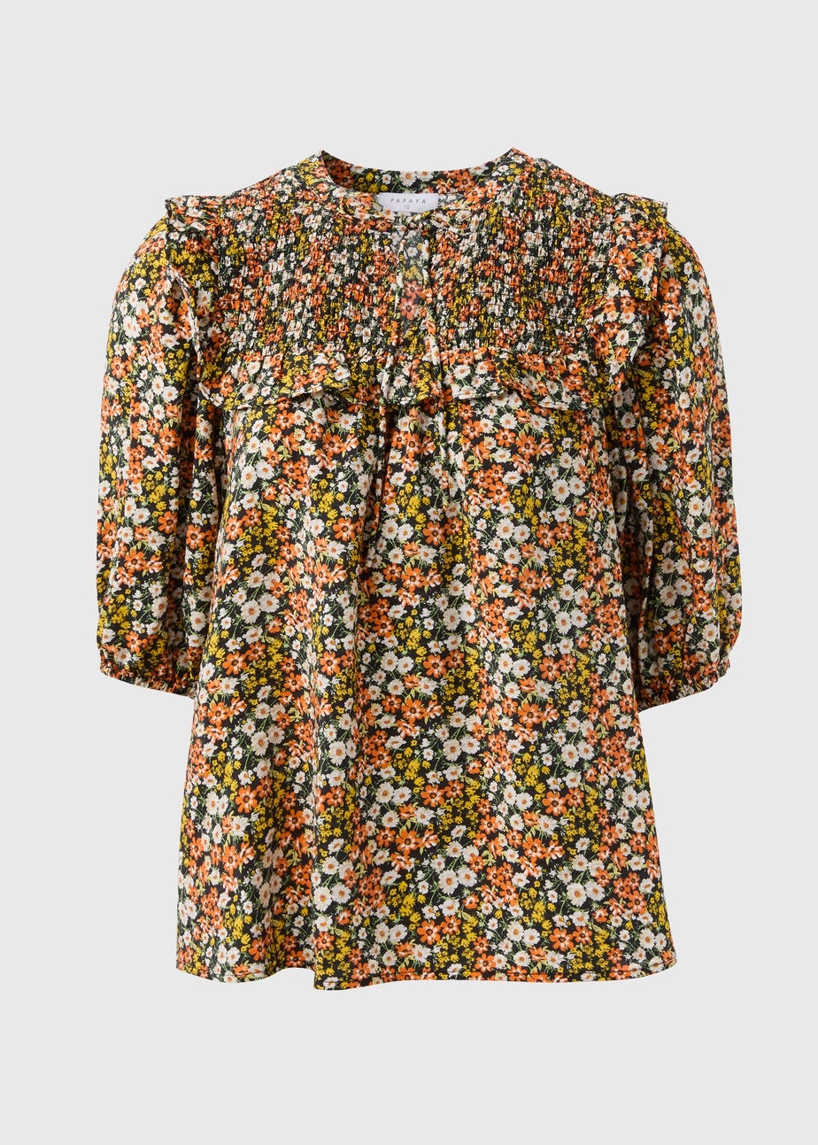 Orange Sheered Print Blouse