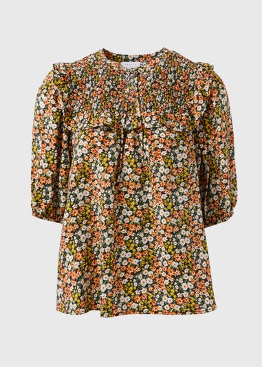 Orange Sheered Print Blouse
