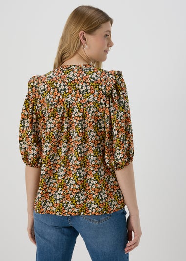 Orange Sheered Print Blouse
