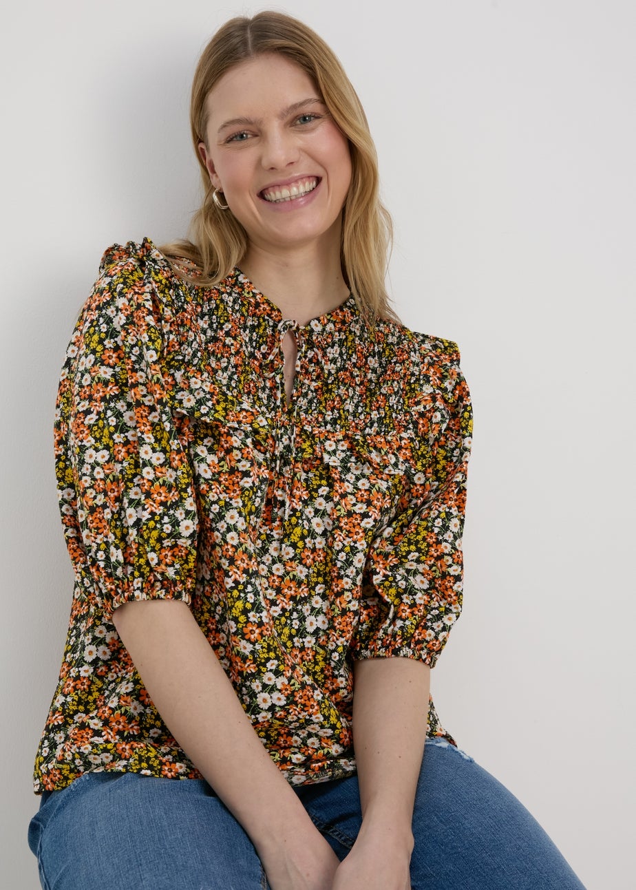 Orange Sheered Print Blouse
