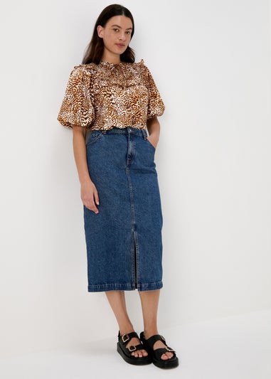 Brown Leopard Print Sheered Blouse