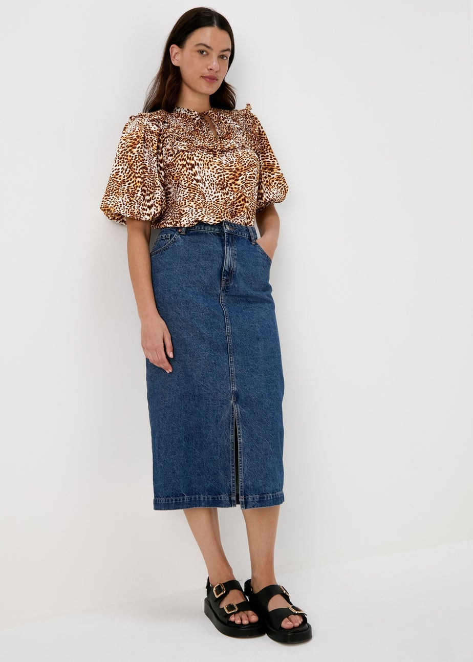 Brown Leopard Print Sheered Blouse