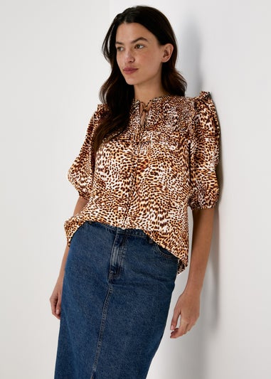 Brown Leopard Print Sheered Blouse