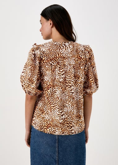 Brown Leopard Print Sheered Blouse