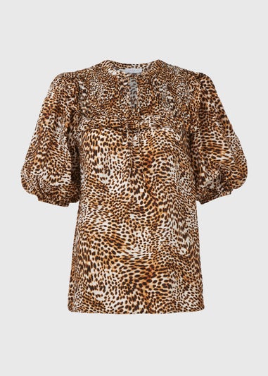 Brown Leopard Print Sheered Blouse