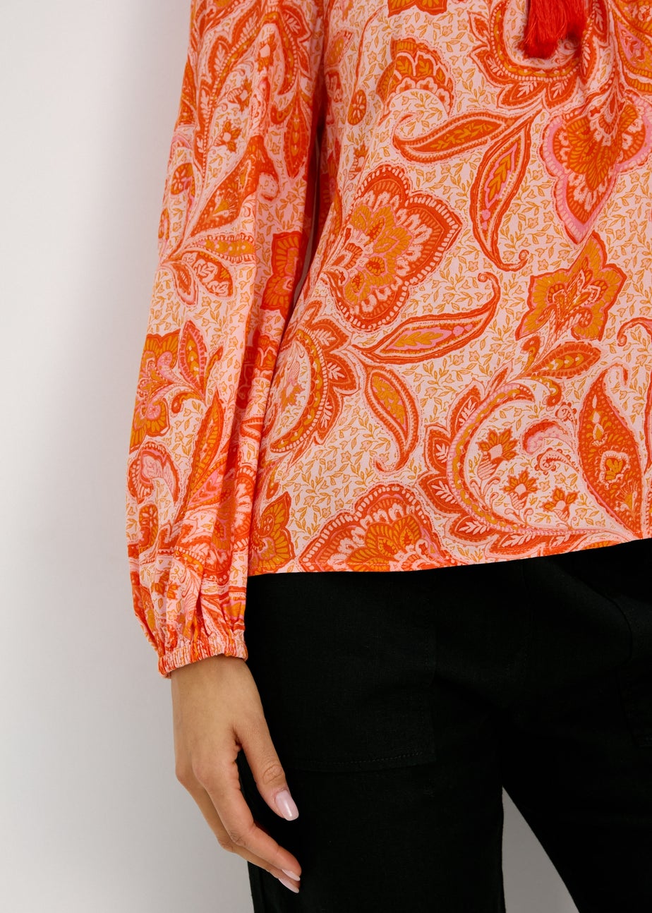 Orange Tassel Boho Blouse Top