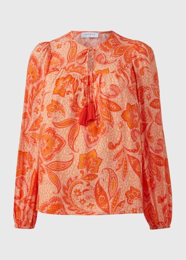 Orange Tassel Boho Blouse Top