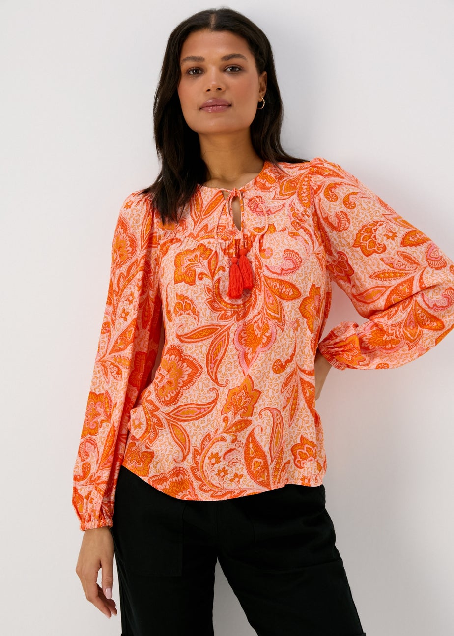 Orange Tassel Boho Blouse Top