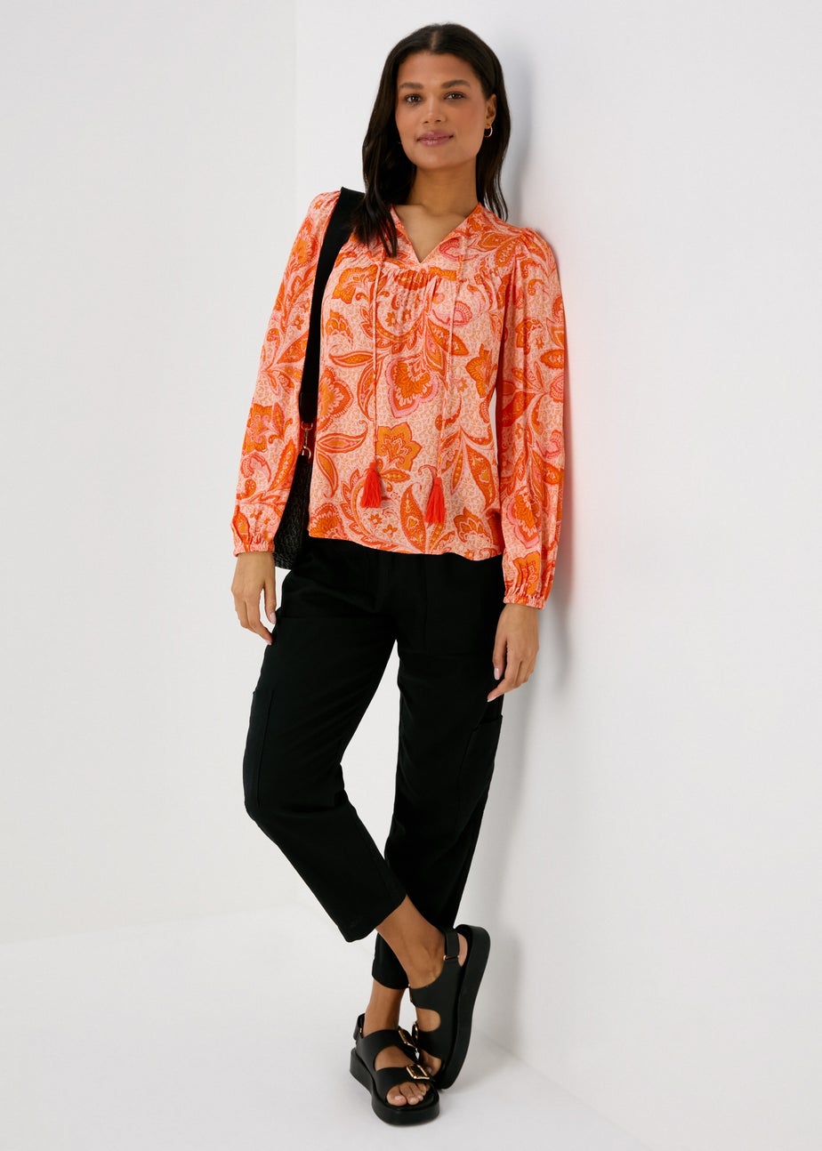 Orange Tassel Boho Blouse Top