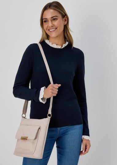 Nude PU Tumbled Messenger Bag