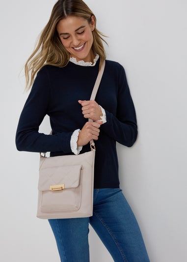 Nude PU Tumbled Messenger Bag