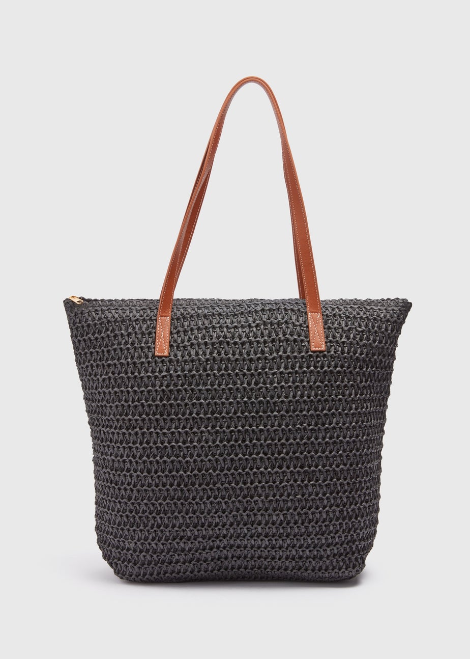 Black Straw Shopper Bag