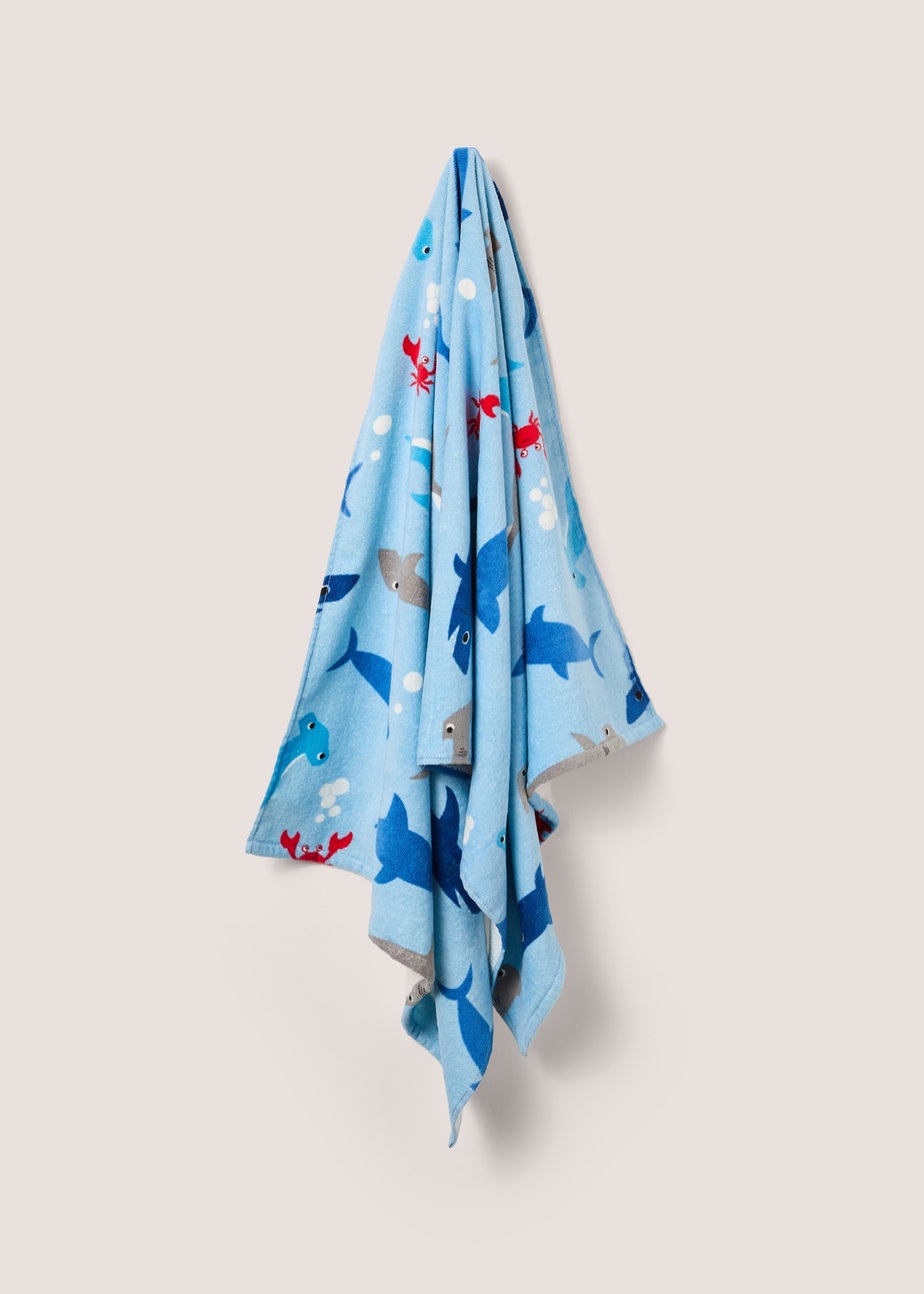 Blue Shark Print Cotton Beach Towel (140cm x 70cm)