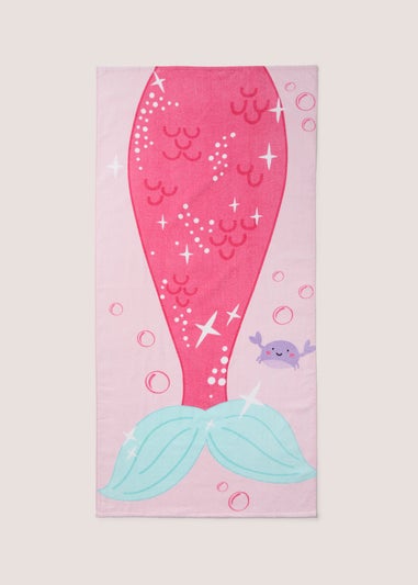 Pink Mermaid Print Beach Towel (140cm x 70cm)
