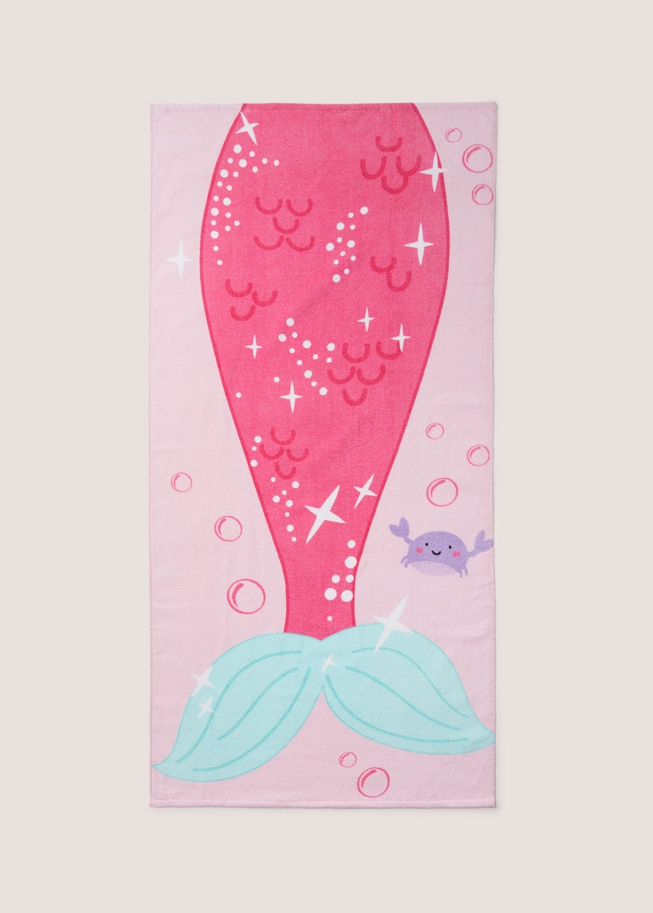 Pink Mermaid Print Beach Towel (140cm x 70cm)