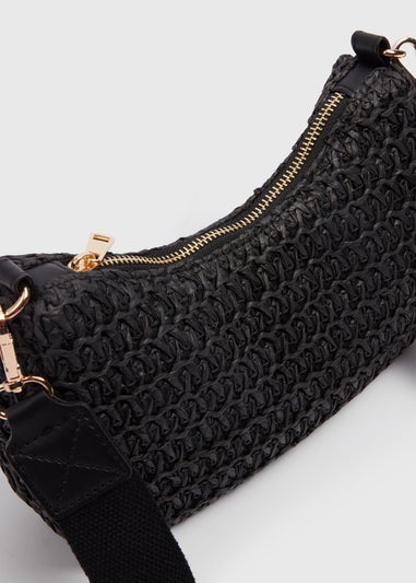 Black Mono Straw Camera Bag