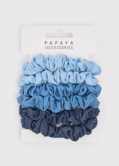 6 Pack Blue Denim Scrunchy