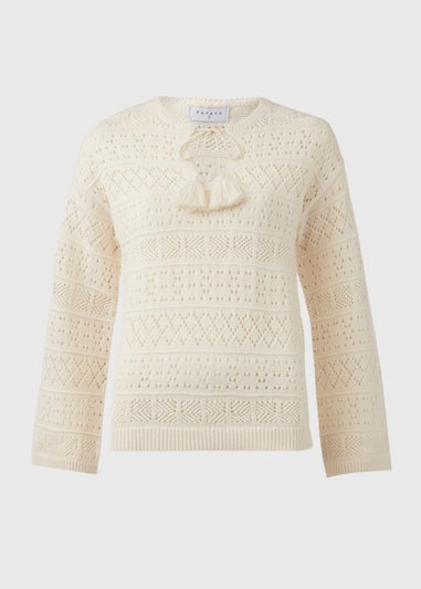 Cream Tie Front Stitch Jumper