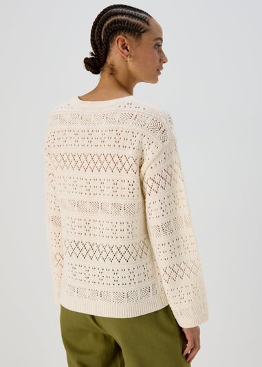 Cream Tie Front Stitch Jumper