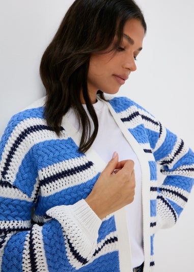 Ivory Stripe Pointelle Stitch Cardigan