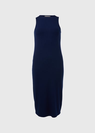 Navy Racer Ribbed Midi Dress
