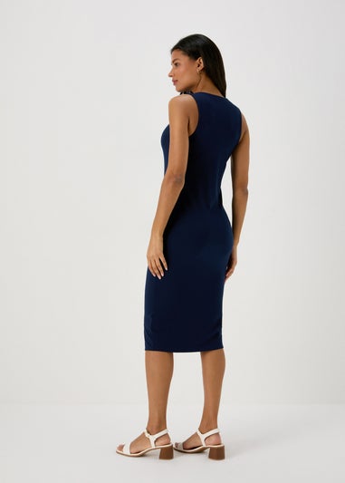 Navy Racer Ribbed Midi Dress