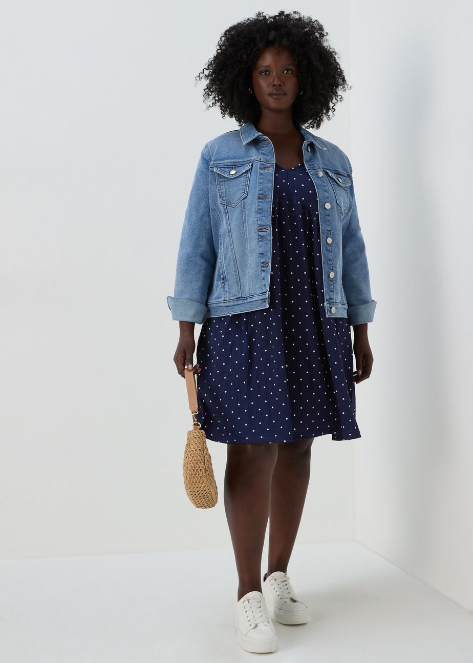 Navy Spotted Crinkle Boho Mini Dress
