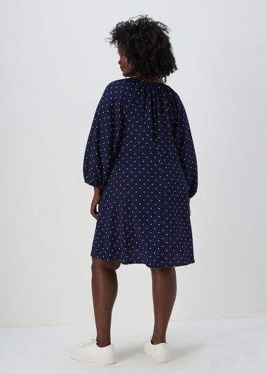 Navy Spotted Crinkle Boho Mini Dress