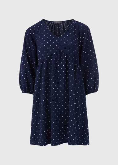 Navy Spotted Crinkle Boho Mini Dress