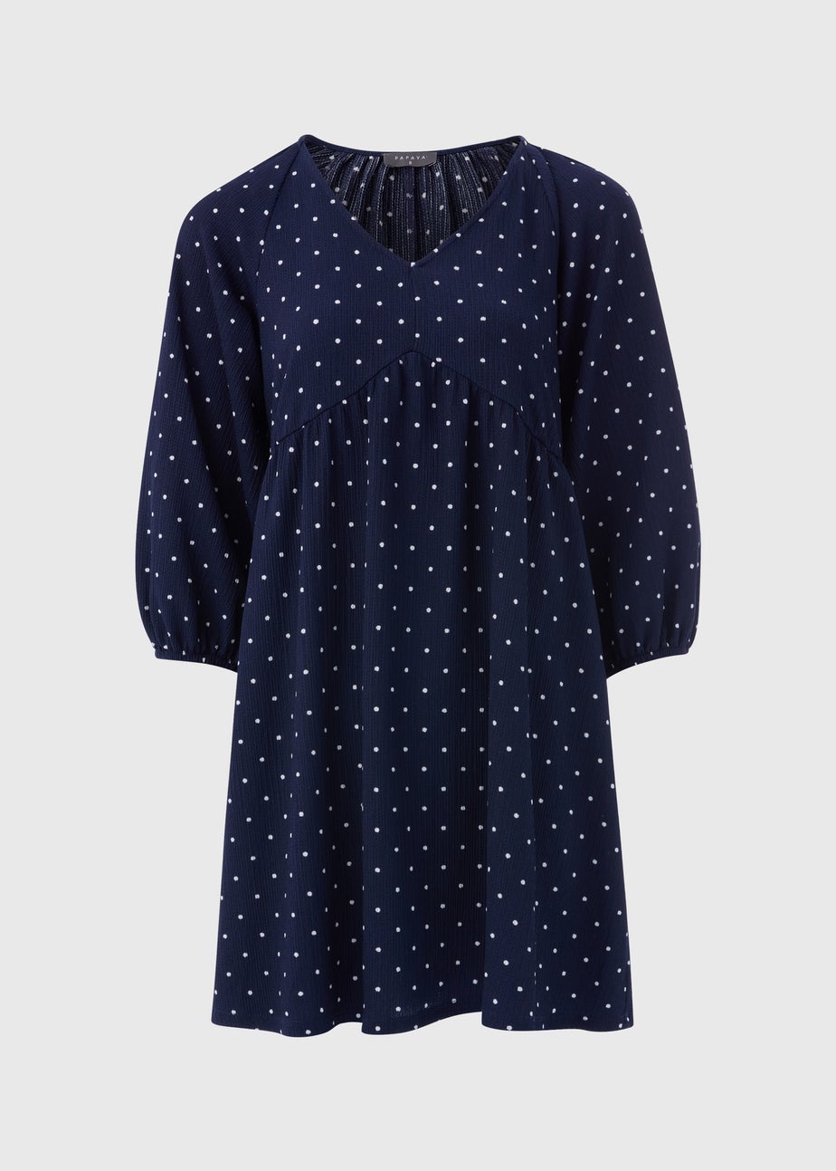 Navy Spotted Crinkle Boho Mini Dress