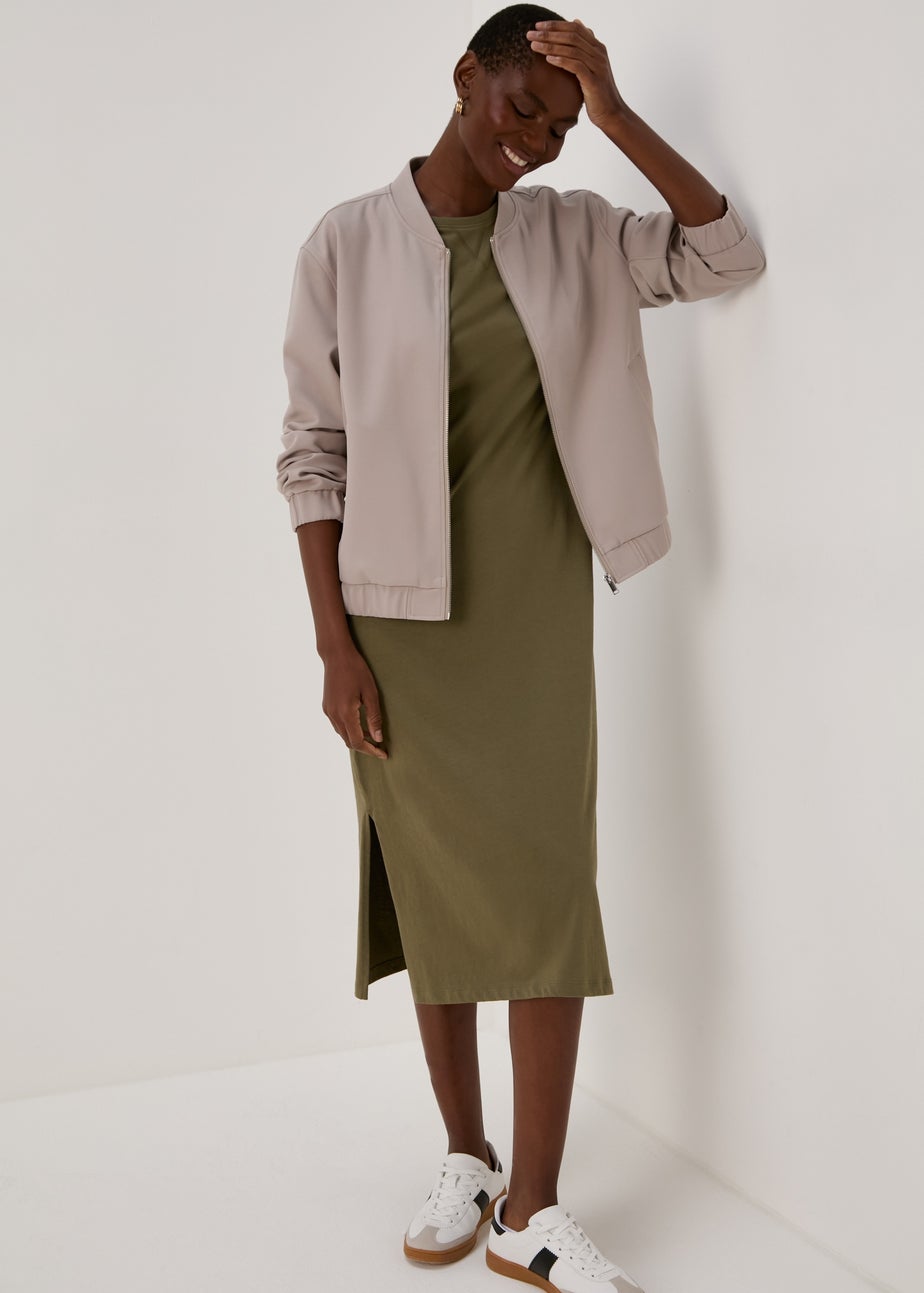 Khaki Jersey T-Shirt Midi Dress