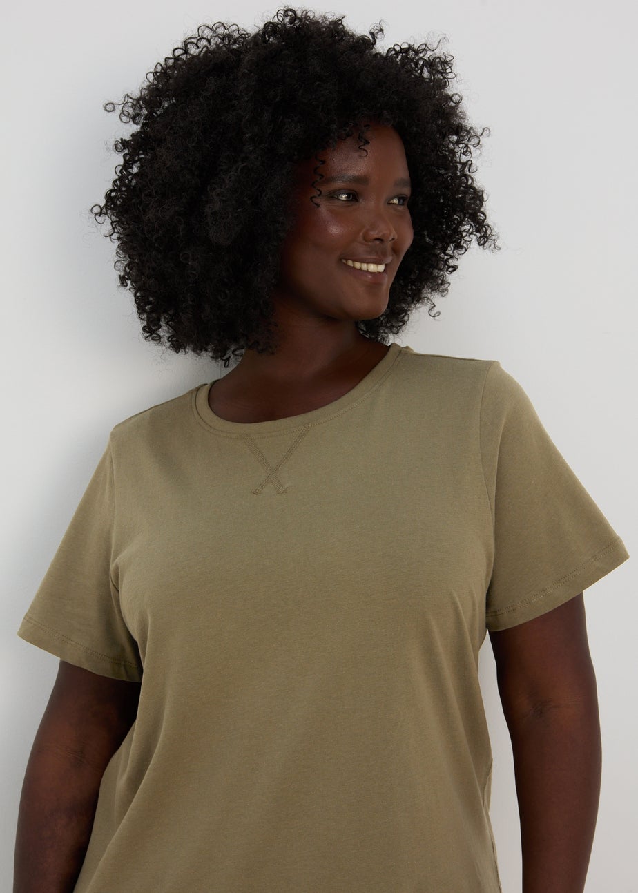 Khaki Jersey T-Shirt Midi Dress