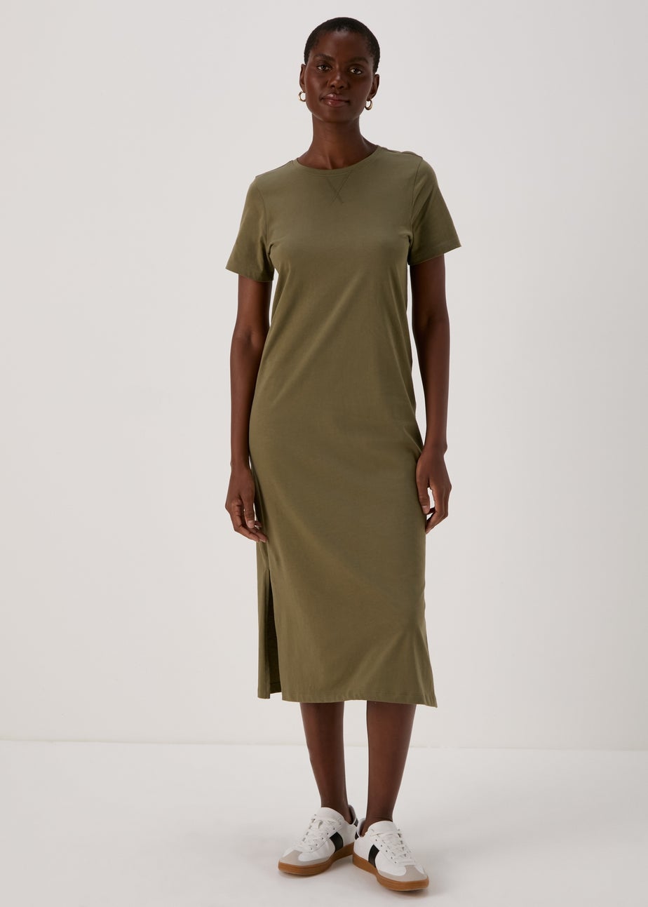 Khaki Jersey T-Shirt Midi Dress