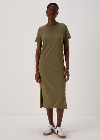 Khaki Jersey T-Shirt Midi Dress