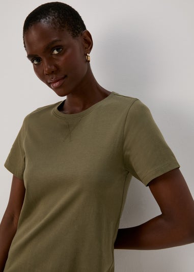 Khaki Jersey T-Shirt Midi Dress