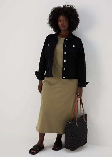 Khaki Jersey T-Shirt Midi Dress