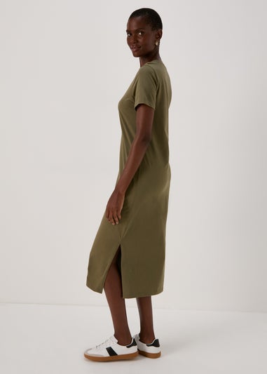 Khaki Jersey T-Shirt Midi Dress