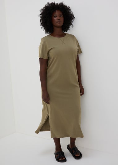 Khaki Jersey T-Shirt Midi Dress