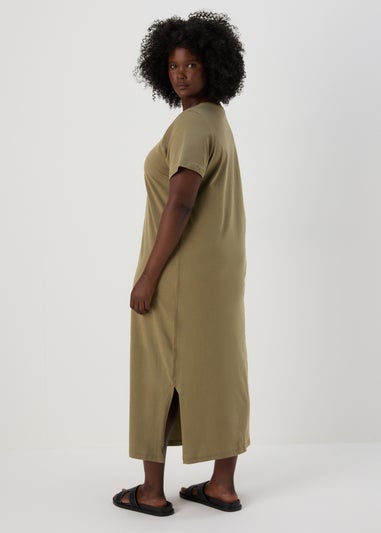 Khaki Jersey T-Shirt Midi Dress
