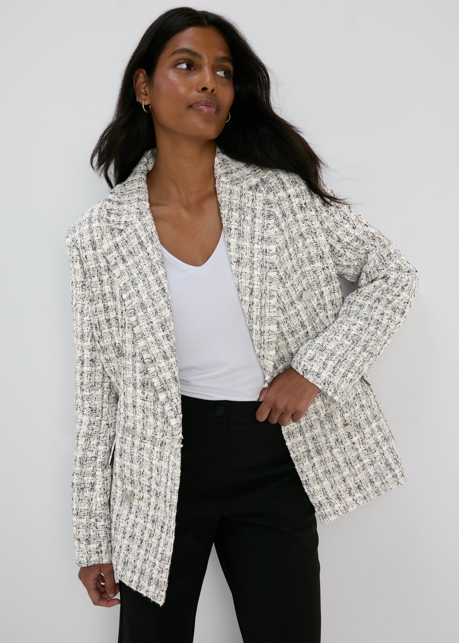 Et Vous Grey & White Frayed Edge Boucle Blazer