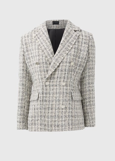 Et Vous Grey & White Frayed Edge Boucle Blazer