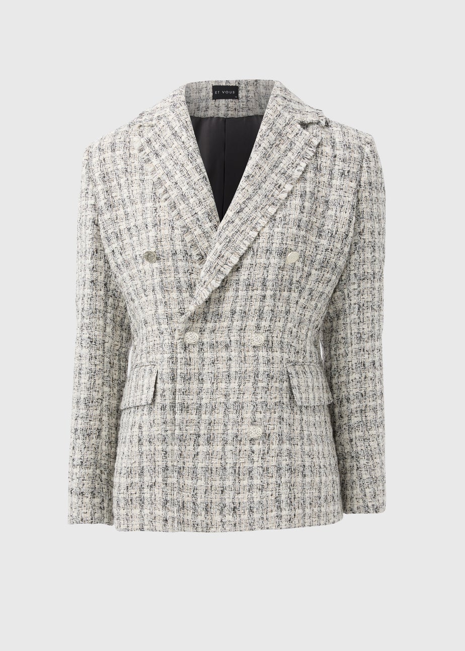 Et Vous Grey & White Frayed Edge Boucle Blazer