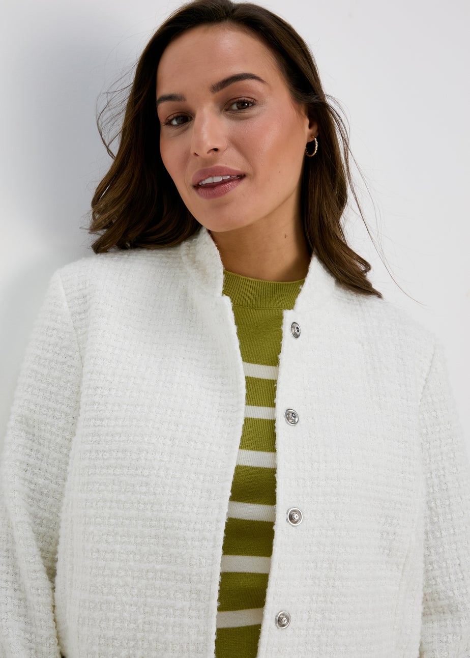 Et Vous Ivory Boucle Bomber Jacket