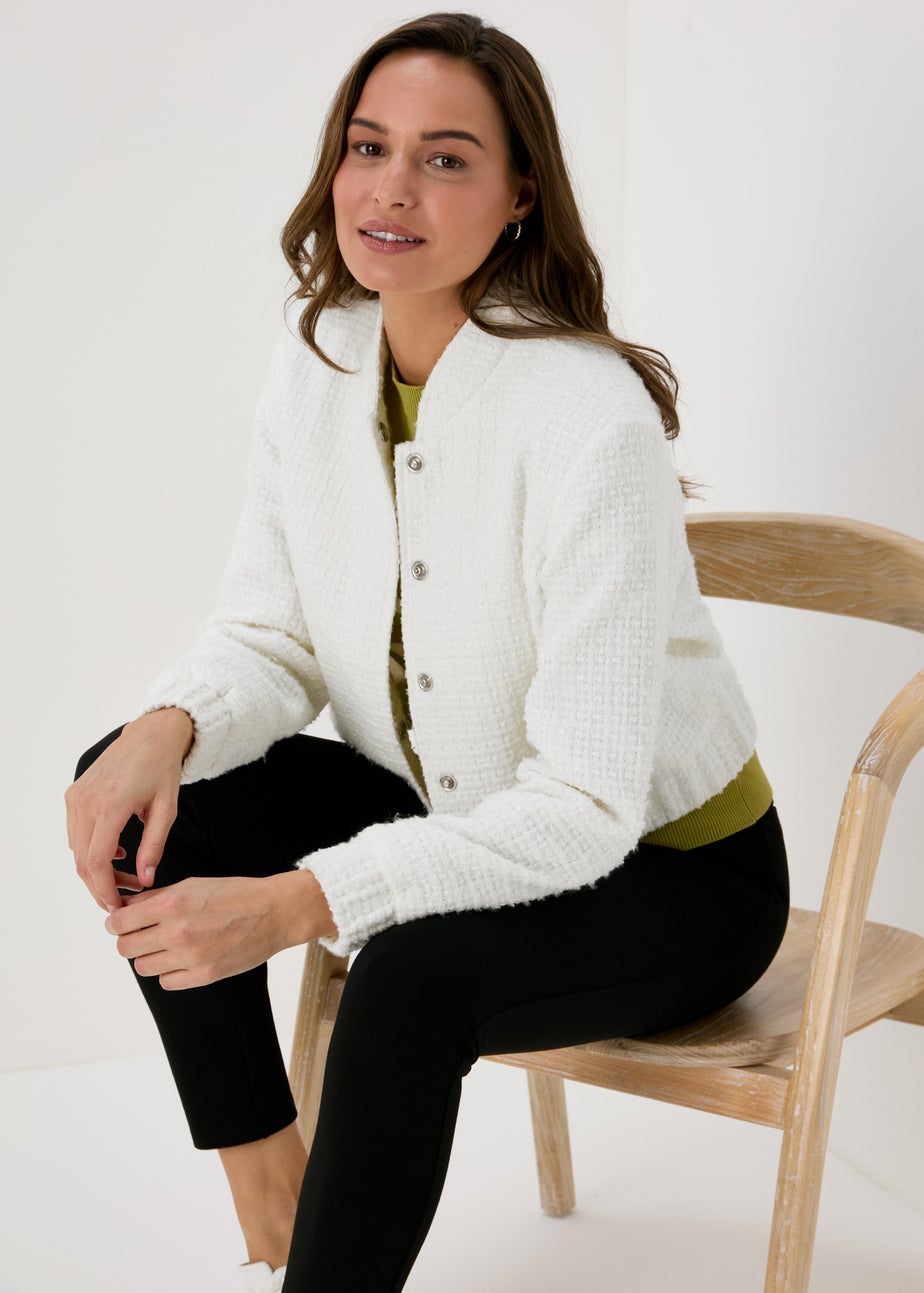 Et Vous Ivory Boucle Bomber Jacket