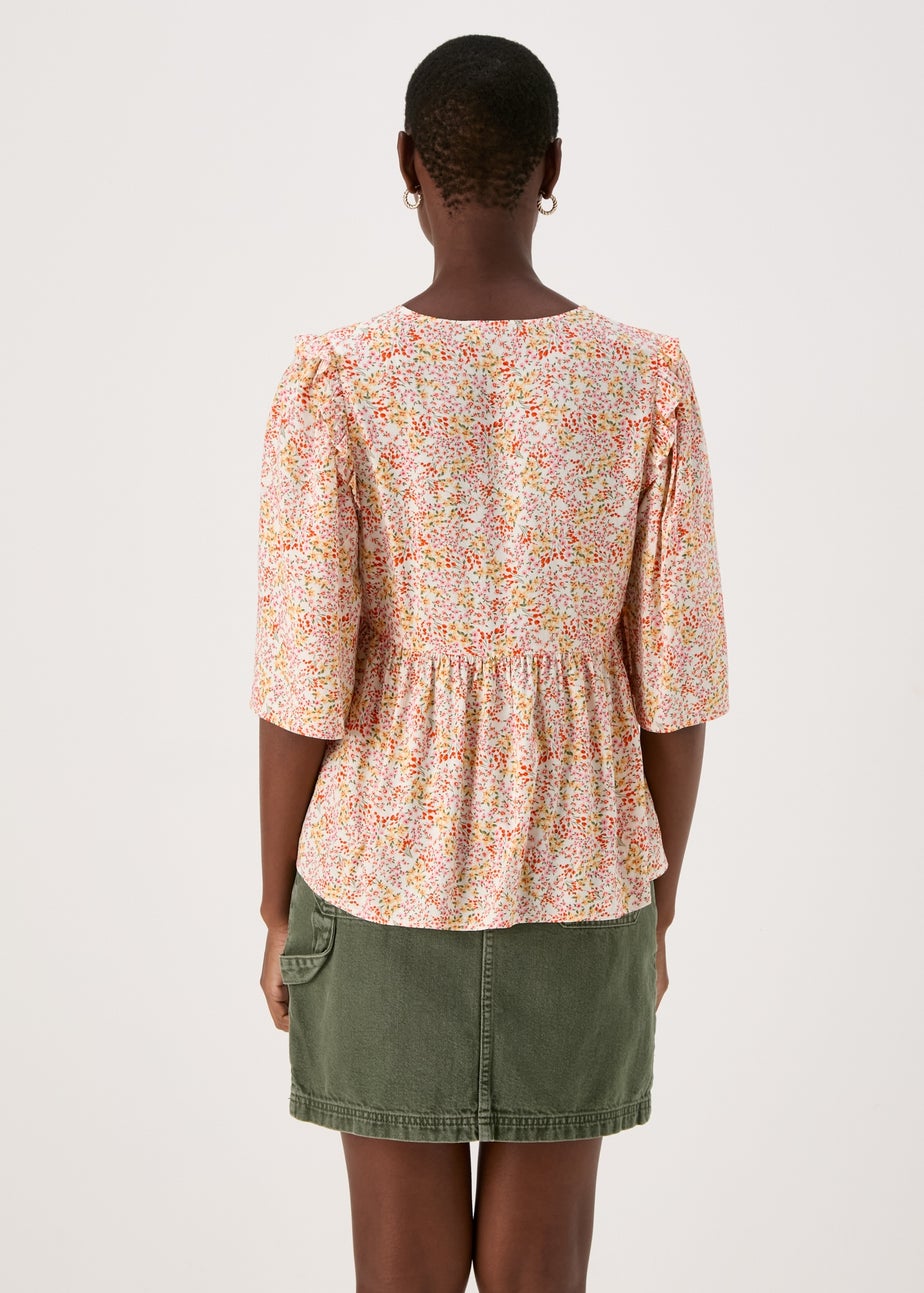 Multicolour Floral Viscose Dobby Frill Blouse Top