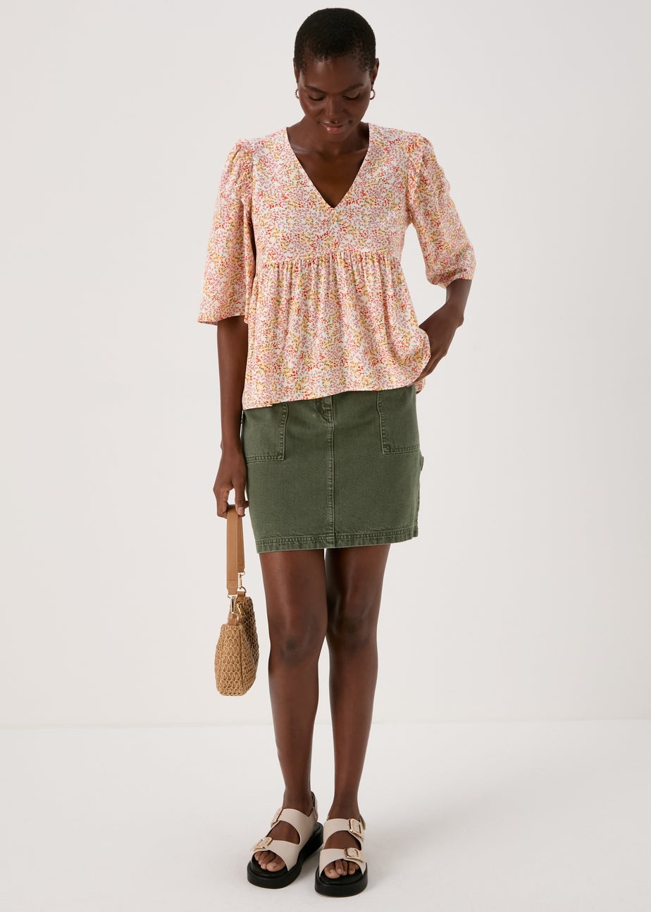 Multicolour Floral Viscose Dobby Frill Blouse Top