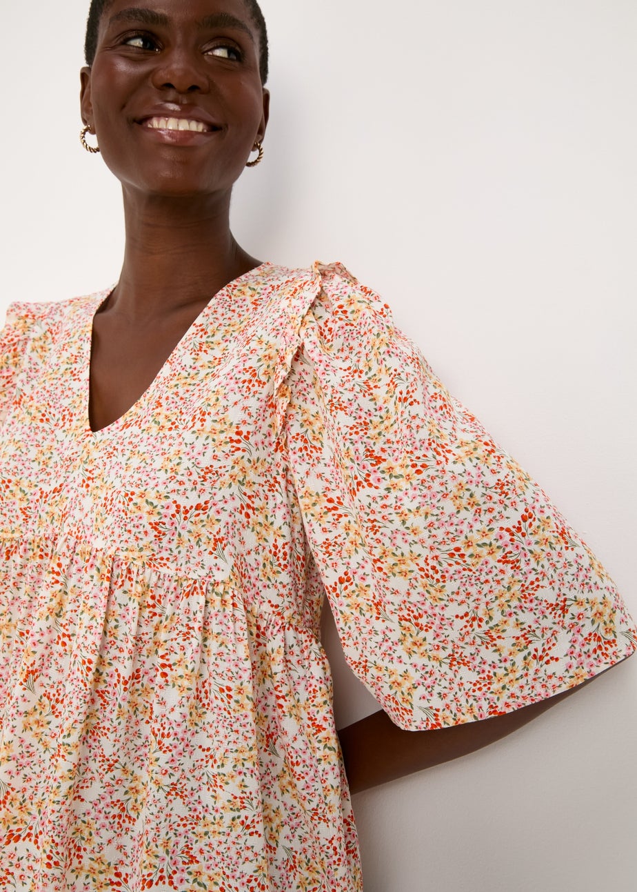 Multicolour Floral Viscose Dobby Frill Blouse Top