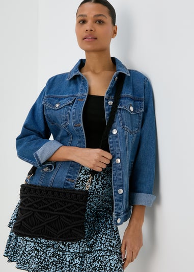 Black Macrame Crossbody Bag